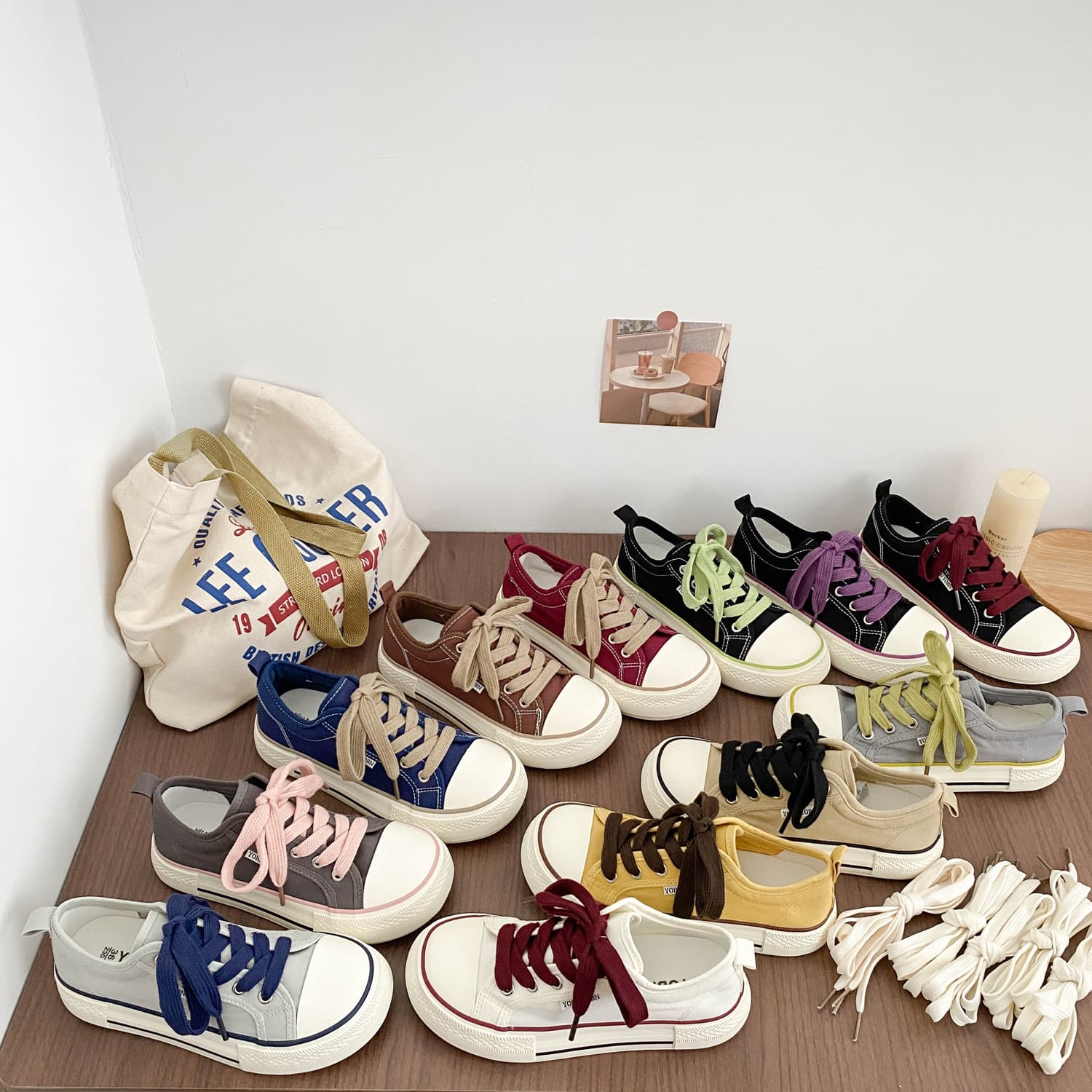 GD53 Chunky Sole Canvas Shoes for Women Retro Hong Kong Style Chic White Sneakers Lightweight Trendy Ins Fashion
