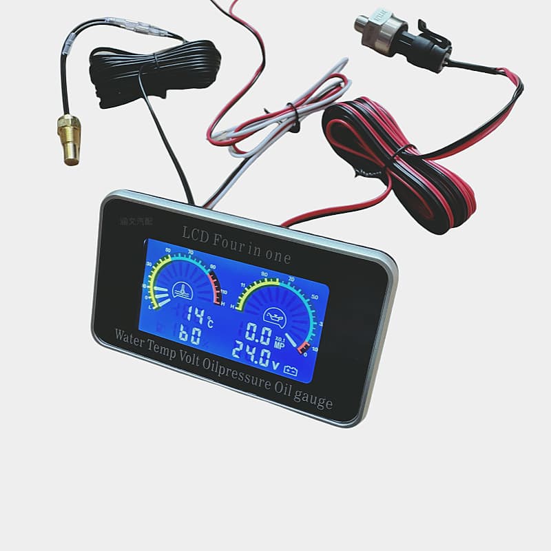 Automotive truck agricultural vehicle excavator modified universal LCD water temperature voltage oil level 4-in-1 combination gauge