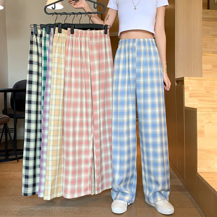 Southeast Asian plaid casual women's spring/summer 2026 Korean style trendy slimming straight leg wide-leg pants