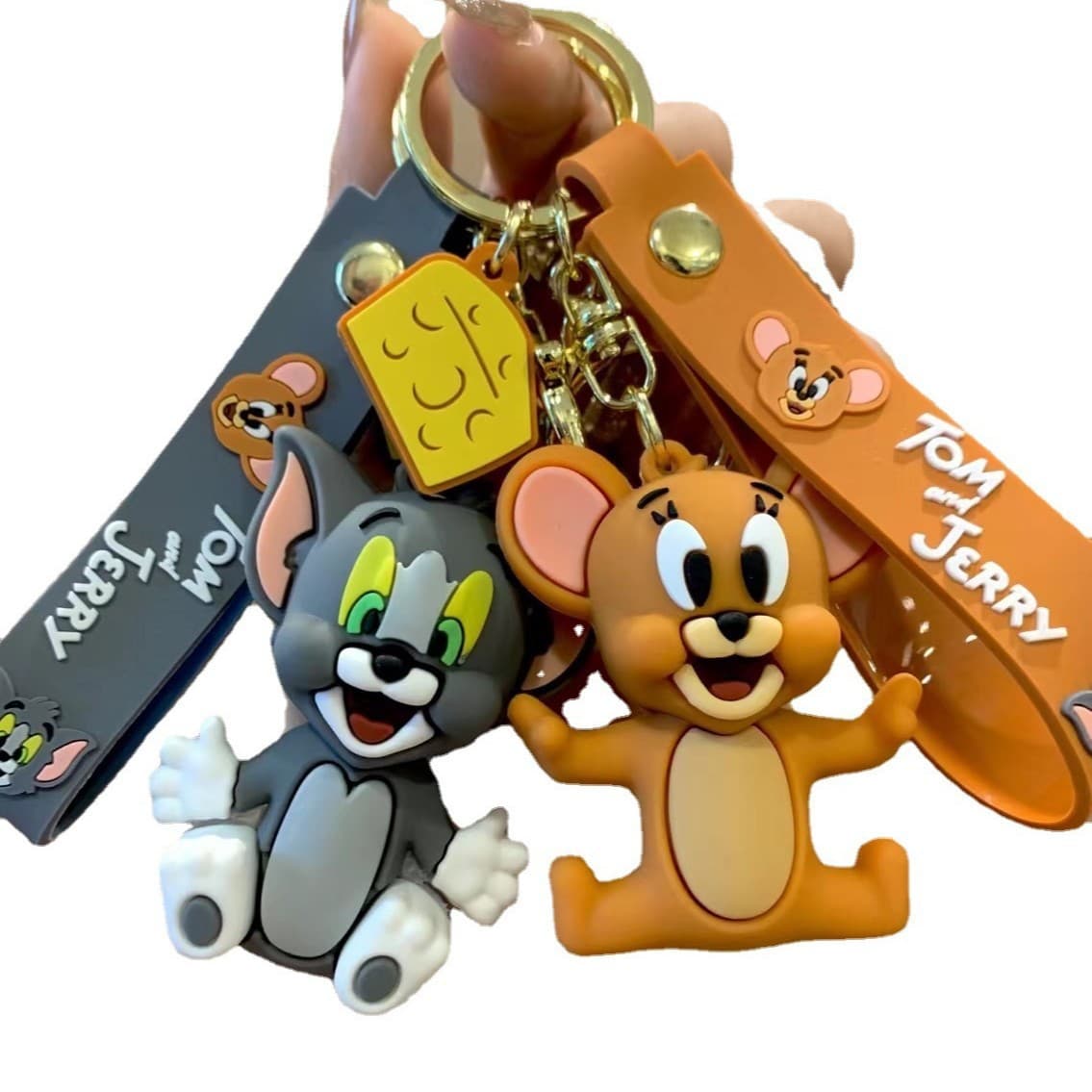 Tom and Jerry Cartoon Creative Keychain Cute Plush Car Key Pendant Couple Decoration Silicone Keychain