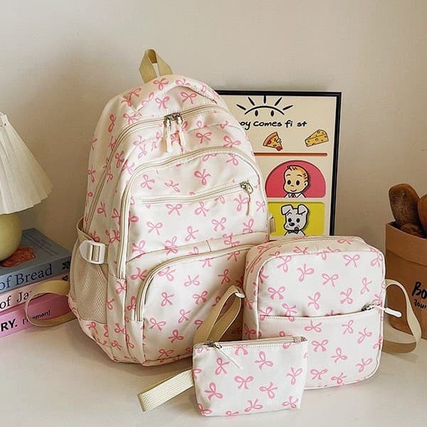2025 New 3-Piece Set Women's College Student Backpack Large Capacity Casual Travel Fashion Versatile Rucksack