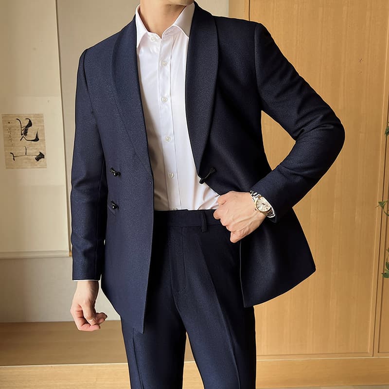 Chinese Style Men's Chinese Button Knot Dress Suit Dinner Suit Two-Piece Suit A918 Black