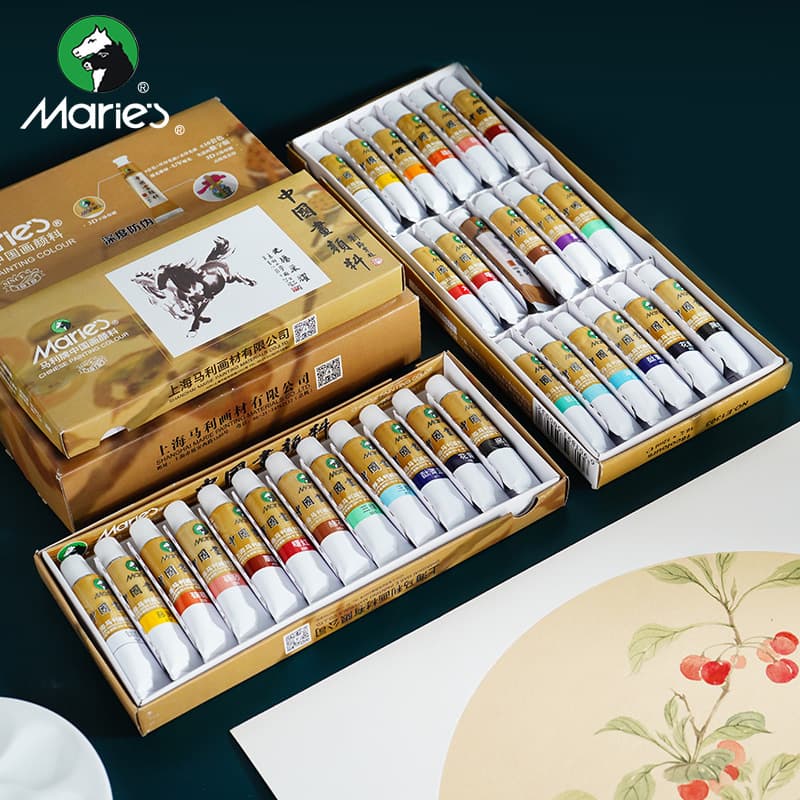 Marley brand Chinese painting pigments 24 colors 12 colors beginners children primary school students meticulous Chinese painting brush tool set