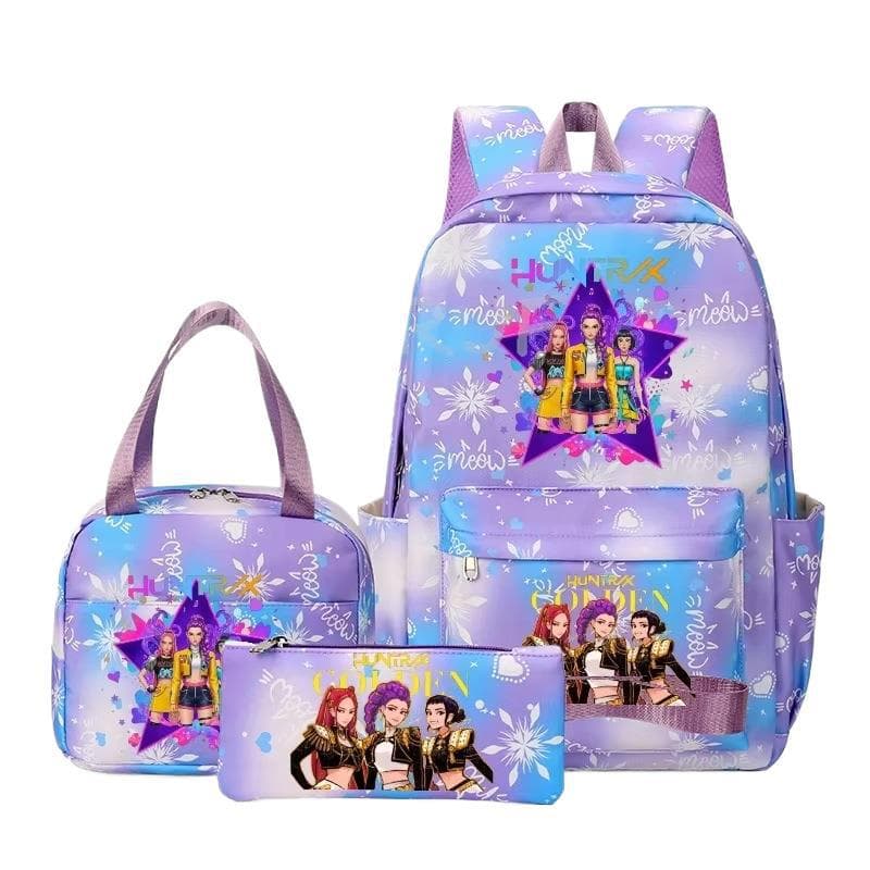 Factory Stock New KPOP School Backpack Student 3-Piece Set Large Capacity Double Shoulder Bag Lightweight Cartoon Backpack