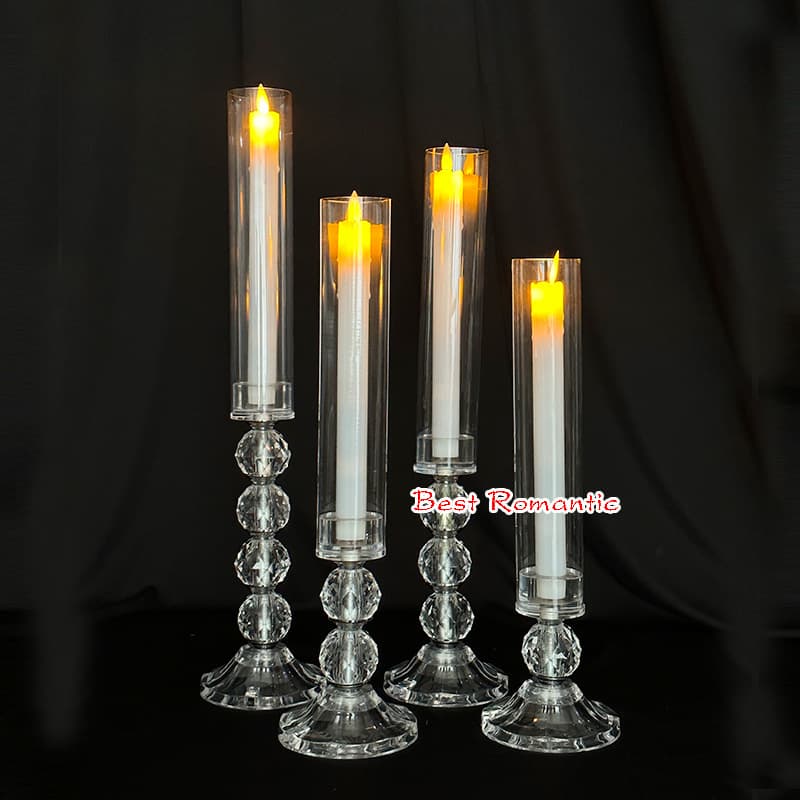 Single head transparent candle holder wedding decoration acrylic candle holder hotel wedding party decorations windproof acrylic cover