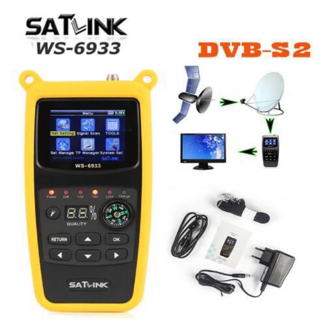 SATLINK WS-6933 DVB-S2 Star Finder WS6933 Star Alter with Flashlight and Compass