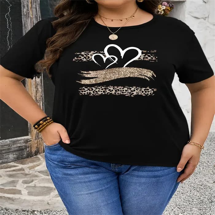 2025 Summer European and American Amazon Cross-Border Hot Selling New Printed Round Neck Large Size Short-Sleeved T-Shirt Tops