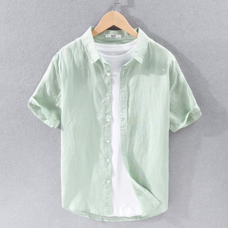 Pure Linen Men's Casual Shirt Short Sleeve Simple Versatile Summer Wear Comfortable Breathable Lightweight Plain Color