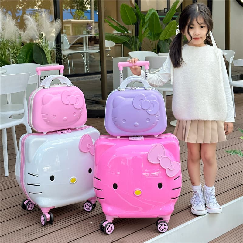 Kids Rolling Luggage Cute Girls Suitcase Girls KT Cat Rolling Luggage Carry-On Kids Ride-On Suitcase 20-Inch