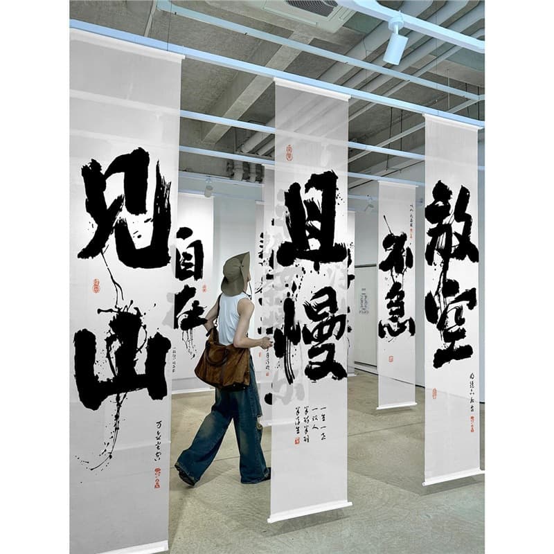 Calligraphy Long Strip Semi-Transparent Gauze Curtain, Commercial Decorative Gauze, Chinese Style Scene Background Cloth