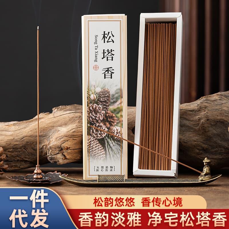 Natural pine cone incense sticks, long-lasting woody fragrance, suitable for study, living room, home use, air purification, and odor neutralization.