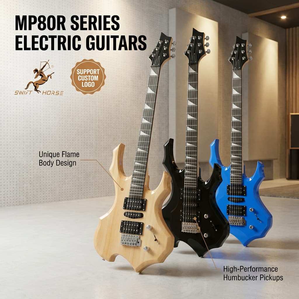Unique Flame Electric Guitar V-Shape 24 Frets Student Adult Performance Plucked Instrument Electric Guitar