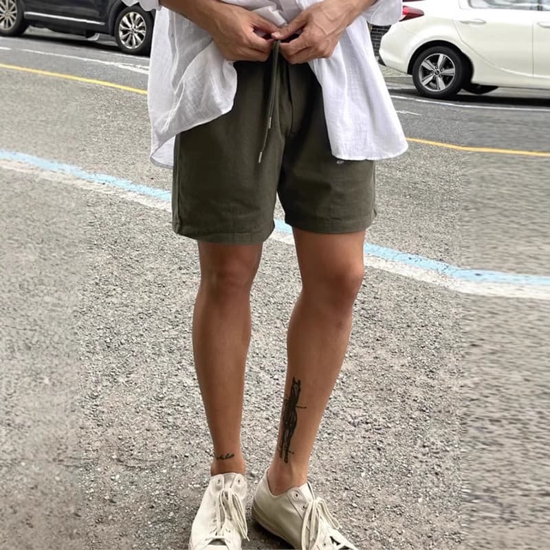 Men's Summer Comfortable Cotton Shorts Korean Style Solid Color Casual Loose Fit Drawstring Shorts Youth New 5-Inch Length