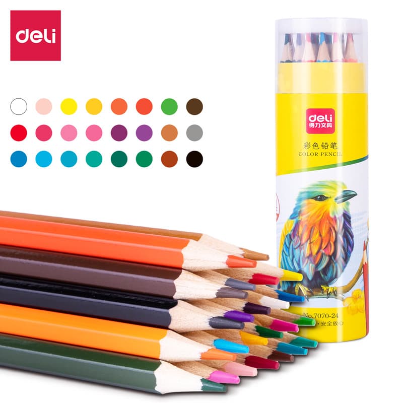 Deli 7070 Oil-Based Colored Pencils, Hexagonal Barrel, Student Drawing Set, Water-Soluble Colored Pencils Wholesale