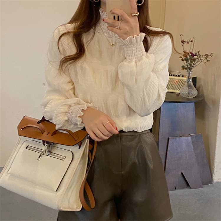 Fleece-lined thickened base layer for women, autumn and winter, plus-size inner wear semi-high neck lace trim unique top
