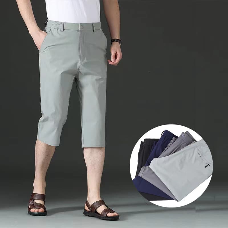 Ice Silk Men's Summer Thin Loose Sports Quick-Dry Shorts, Mid-Length Dad Bermuda Shorts for Men