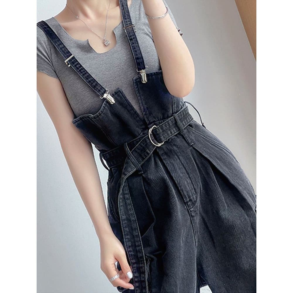 Wide-Leg Denim Overall Dress for Women Spring 2026 New Style, High-Waist Cinched Design, Plus Size Fashionable Jumpsuit Trend