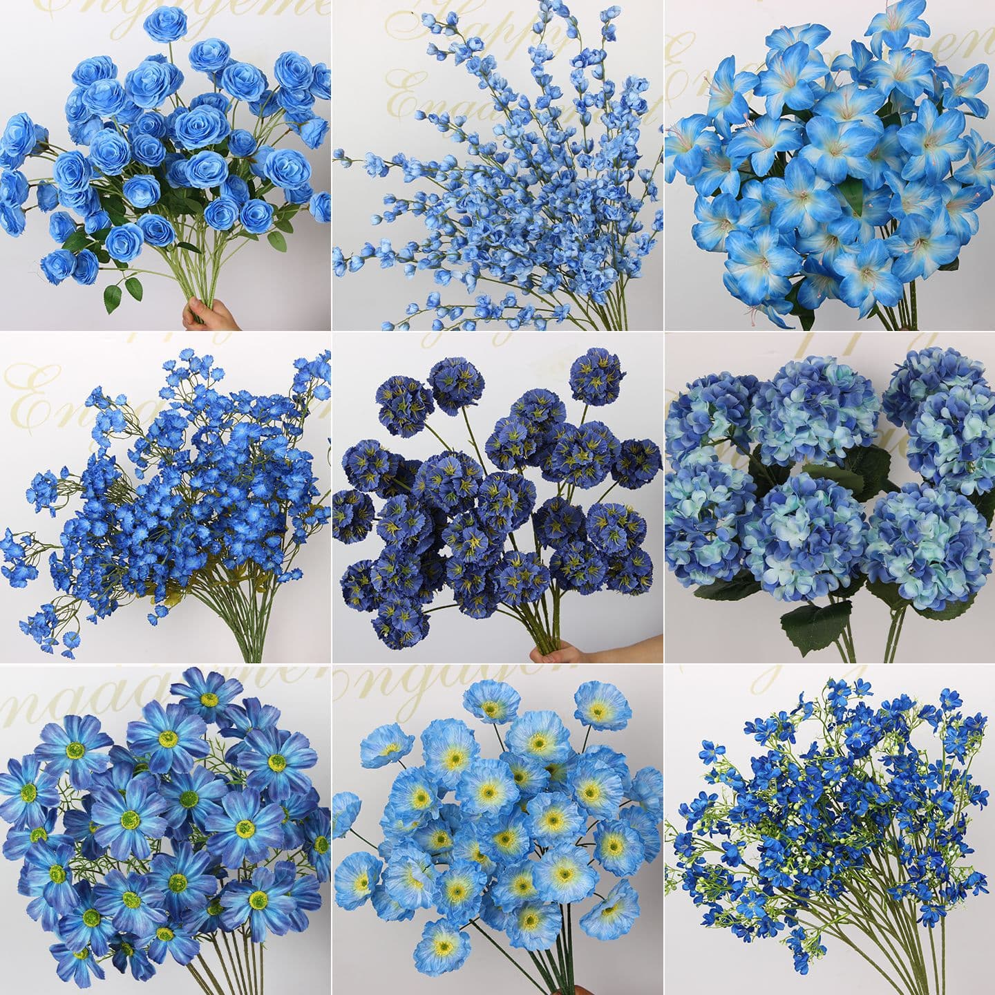 Haze blue artificial flower wedding silk flower wedding hall flower material rich chrysanthemum hydrangea peony haze blue series