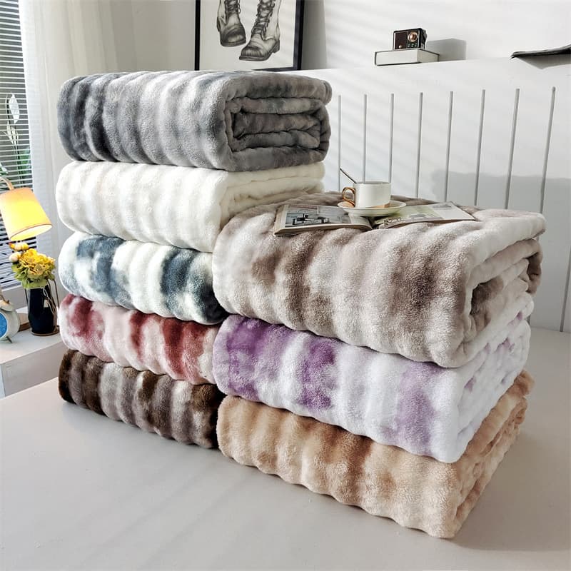 Cross-border Amazon Luxury Rabbit Hair Blanket, Color-block Tie-dye Bubble Fleece Blanket, Sofa Throw, Group Buy Gift Blanket