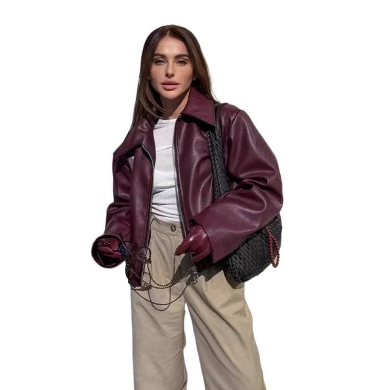Motorcycle Style Leather Jacket 2025 European and American Fall/Winter New Loose Fit Fashion Cross-Border Leather Coat New Women's Outerwear