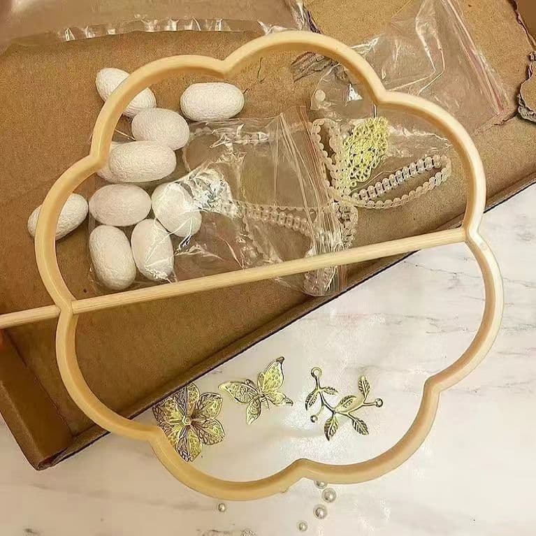 Skeleton Student Cocoon DIY Tassel Lily of the Valley Ancient Style Handmade Bamboo Ring Embroidery Fan Silk Fan Long Handle Frame Round Fan