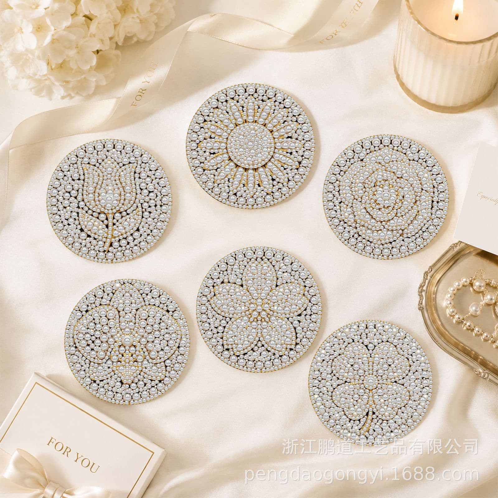 Diamond painting accessory acrylic DIY rhinestone coaster cover, kitchen tableware pearl painting 6-piece set wholesale