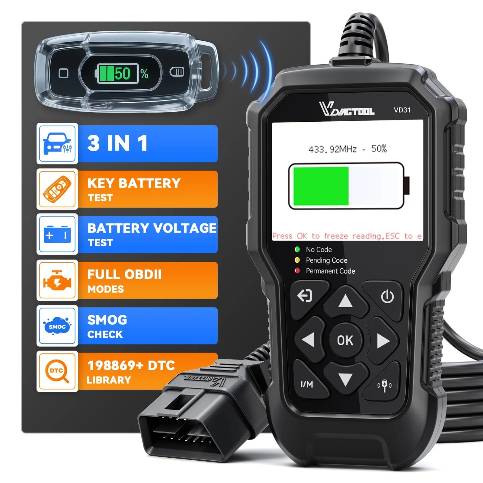 Vdiagtool VD31 OBD2 Automatic Key Battery Tester Code Reader