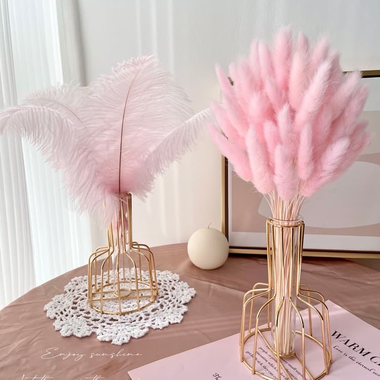 Light Luxury Pink Reed Grass and Bunny Tail Dried Flower Bouquet Decoration, Natural Air-Dried Real Flowers, Nordic Living Room Ornament