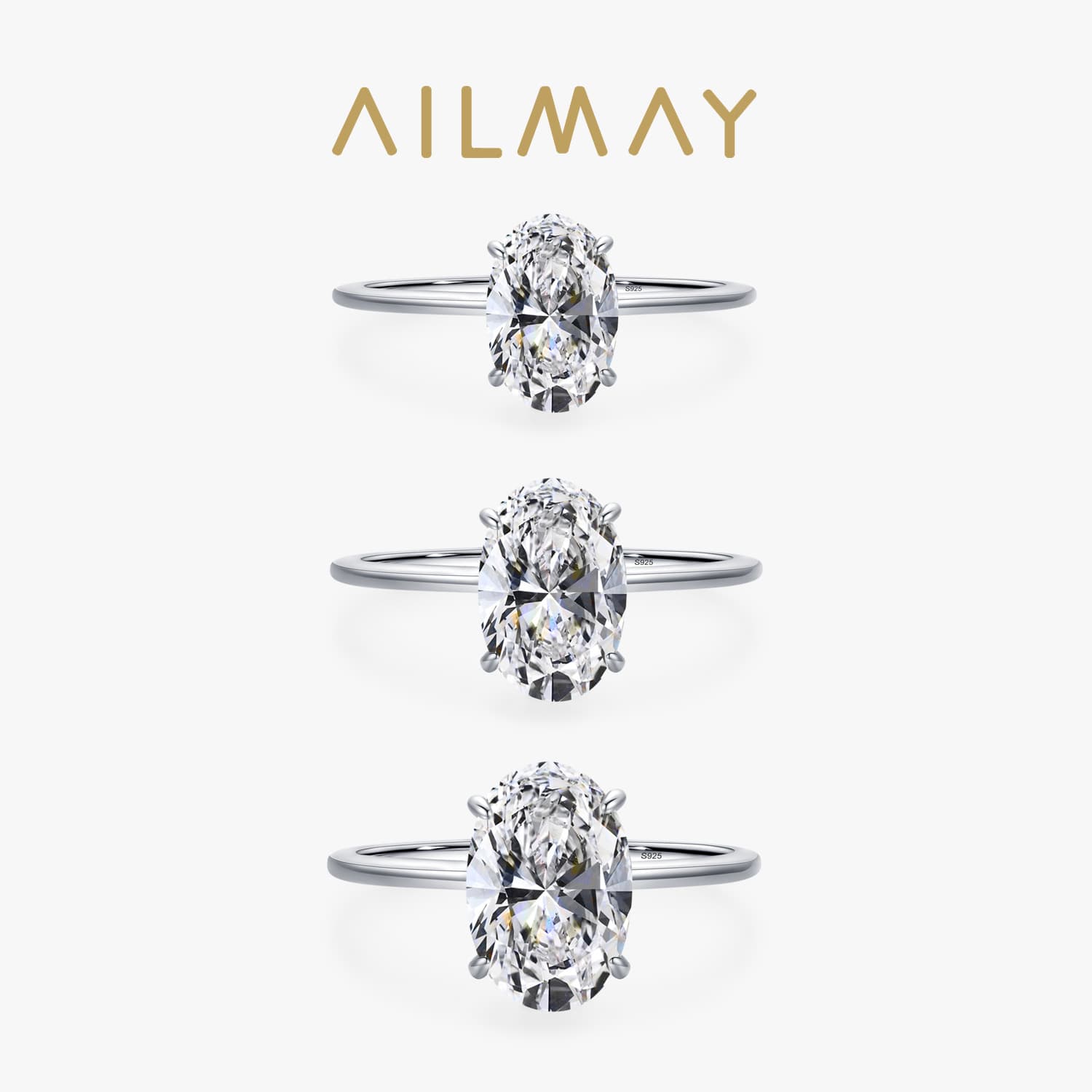 S925 Silver Oval Egg Ring for Women, European and American Light Luxury Ultra Sparkling Simulated Diamond, Cold Style, Platinum Plated, Closed Band Ring