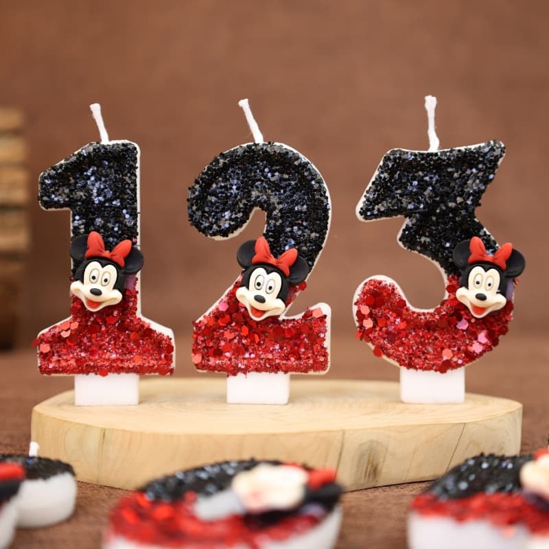 For Cross-border Mickey Minnie Mickey Mouse Digital Birthday Candle Cake Party Decoration Year-old Handmade Birthday Candle