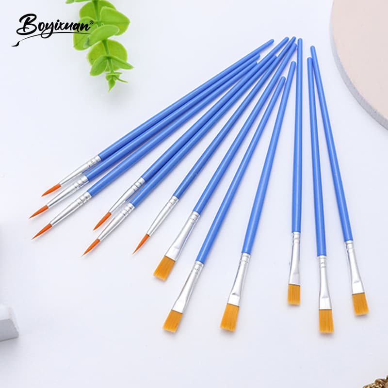 Blue Flat Head Nylon Paintbrushes for Children Drawing Digital Oil Painting Dolls Gypsum DIY Color Line Pen Plastic Brushes