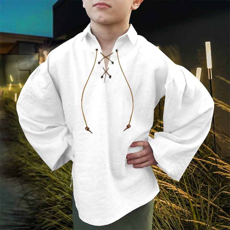 2025 Summer Children's Shirts for Boys, Viking Renaissance Style, Lace-up Pirate Costume, Cross-border Exclusive for Toddlers