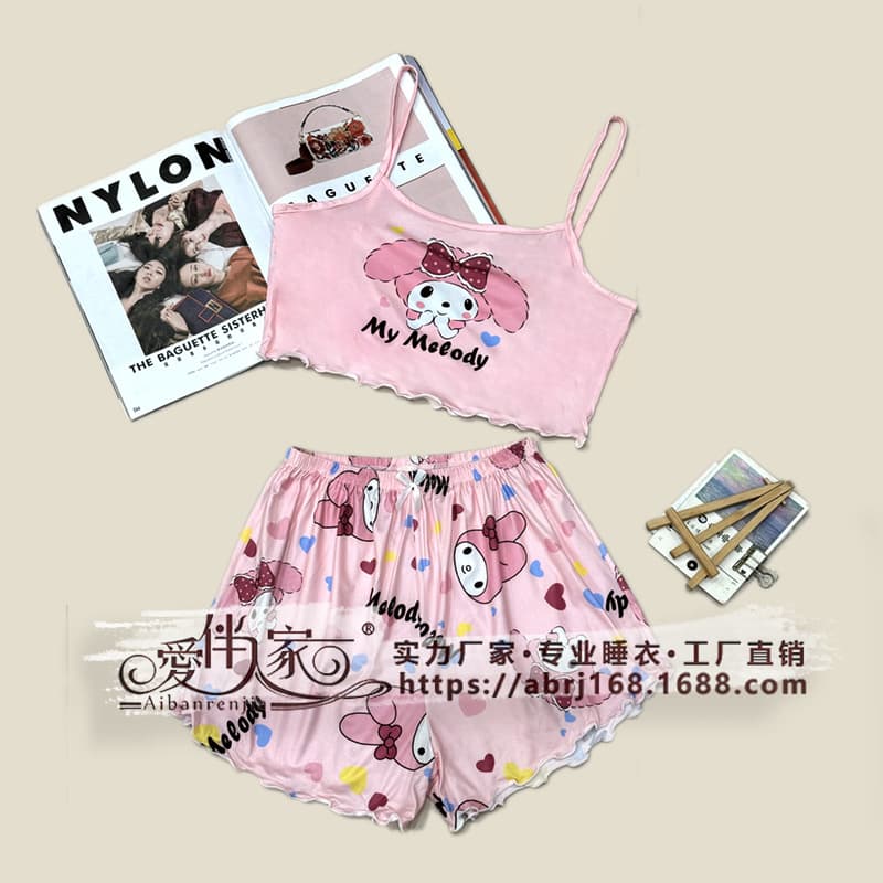 Cartoon Pajamas Women Camisole Shorts Set Summer Europe America Amazon Cross-border Russia Sexy Loungewear