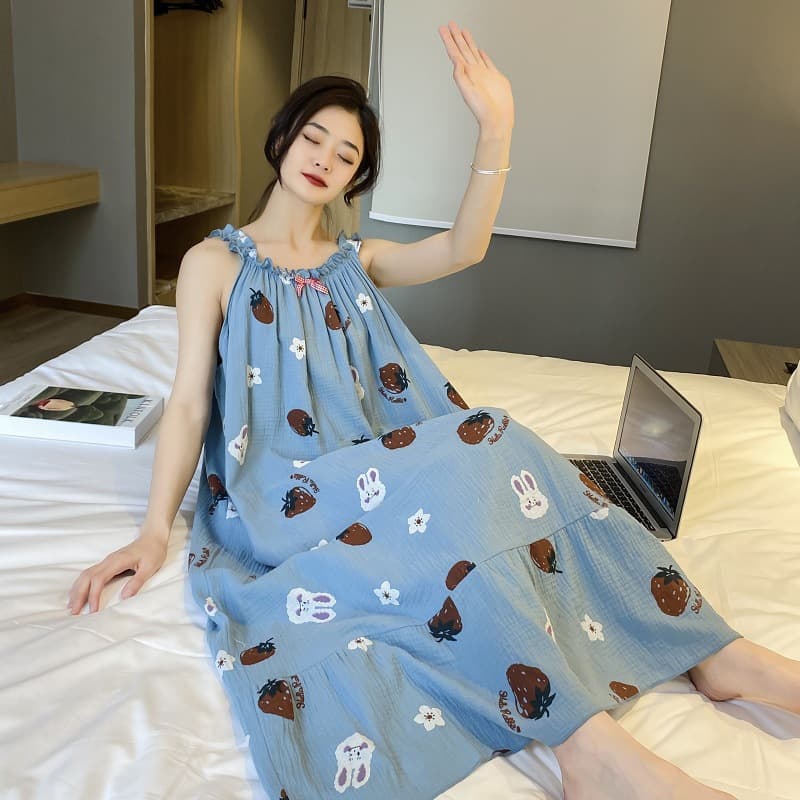Summer Plus Size Pajama Dress Korean Style for Women 280 lbs Loose Fit Homewear Casual Sleep Dress