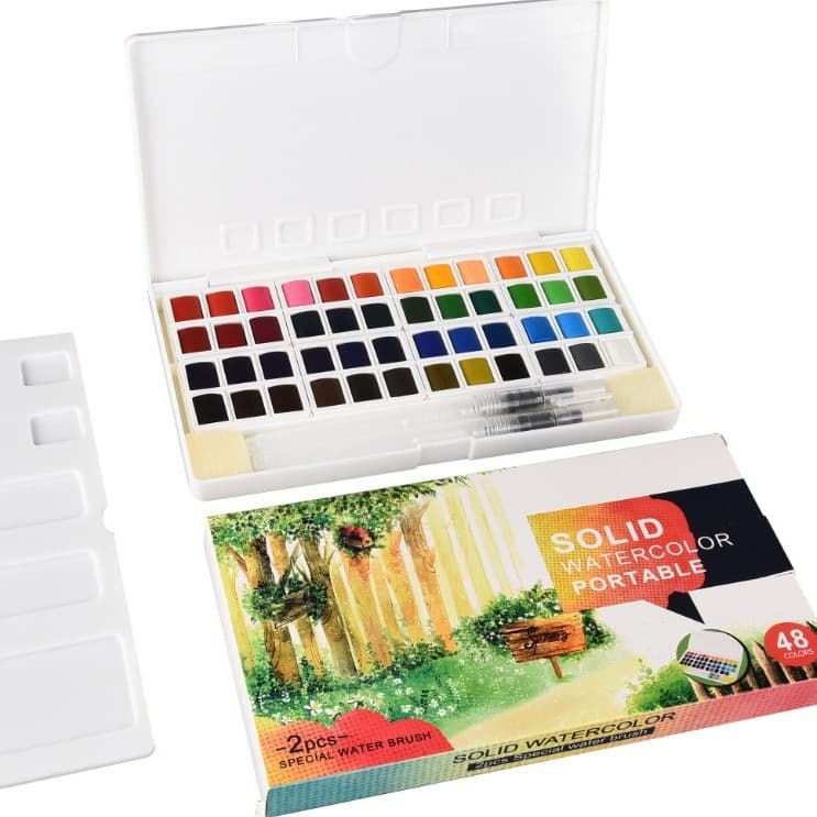 Manufacturer's best selling 12/48 color solid watercolor paint set plastic box watercolor paint