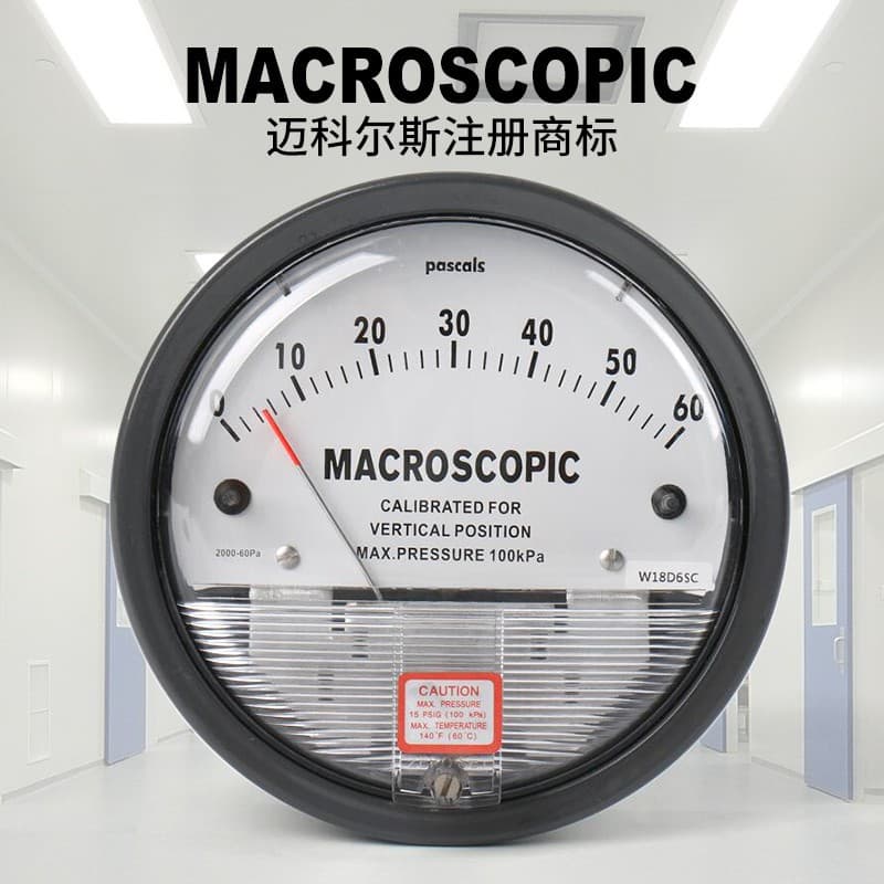 MACROSCOPIC Differential Pressure Gauge, Maccles Micro Differential Gauge 0-60 for Clean Room, 0-500pa