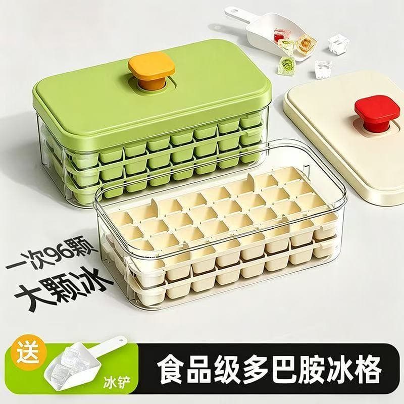 Wholesale Silicone Ice Cube Tray Press Mold, Single/Double Layer Square Ice Cube Mold with Lid, Ice Storage Box, Easy Release Ice Bar