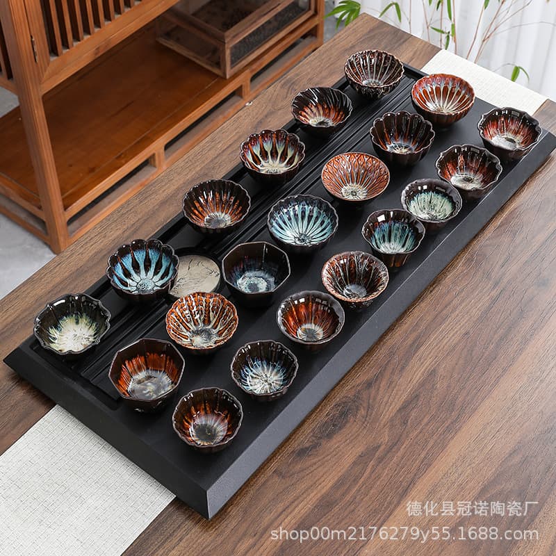 Kiln-fired gold-glazed teacups, individual ceramic cups, Jianzhan single cups, master cups, Jun kiln tasting cups, conical cups, wholesale.