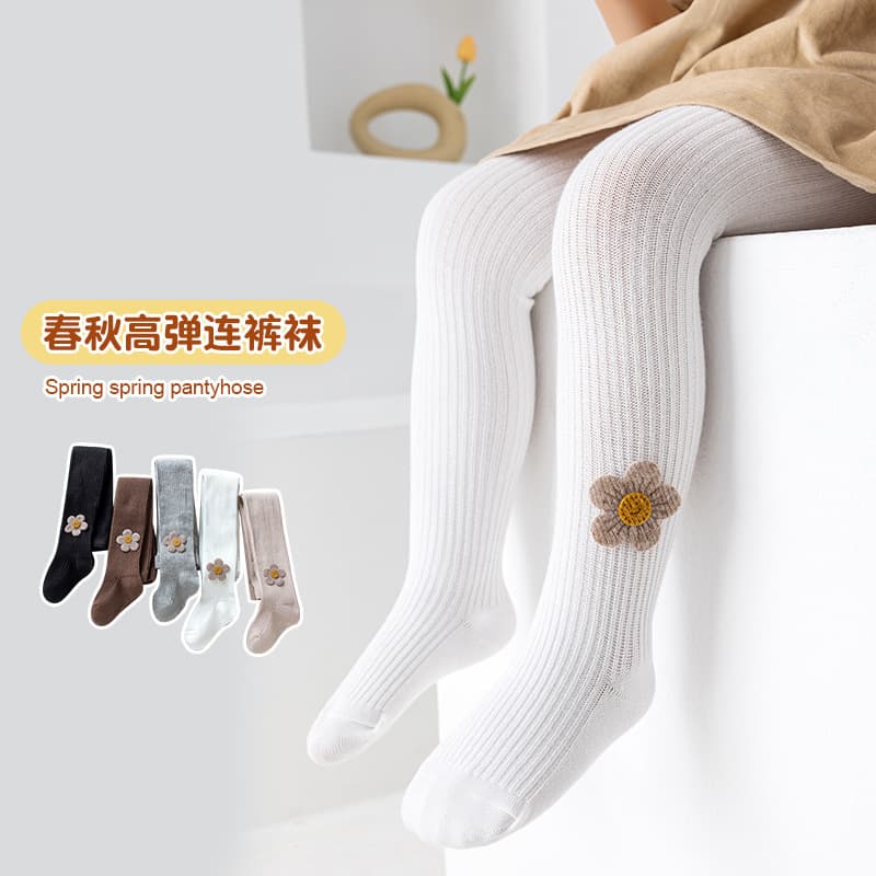 Children's Tights Spring Autumn Sunflower Baby Socks Tights Knitted Stylish White Girl Leggings