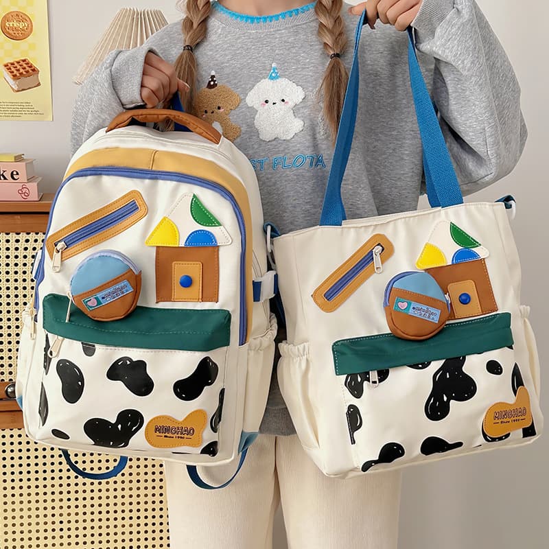 Elementary school students' schoolbags for grades 3-6, large-capacity backpacks, spine protection, wear-resistant, daily casual, cute, single shoulder, two sets