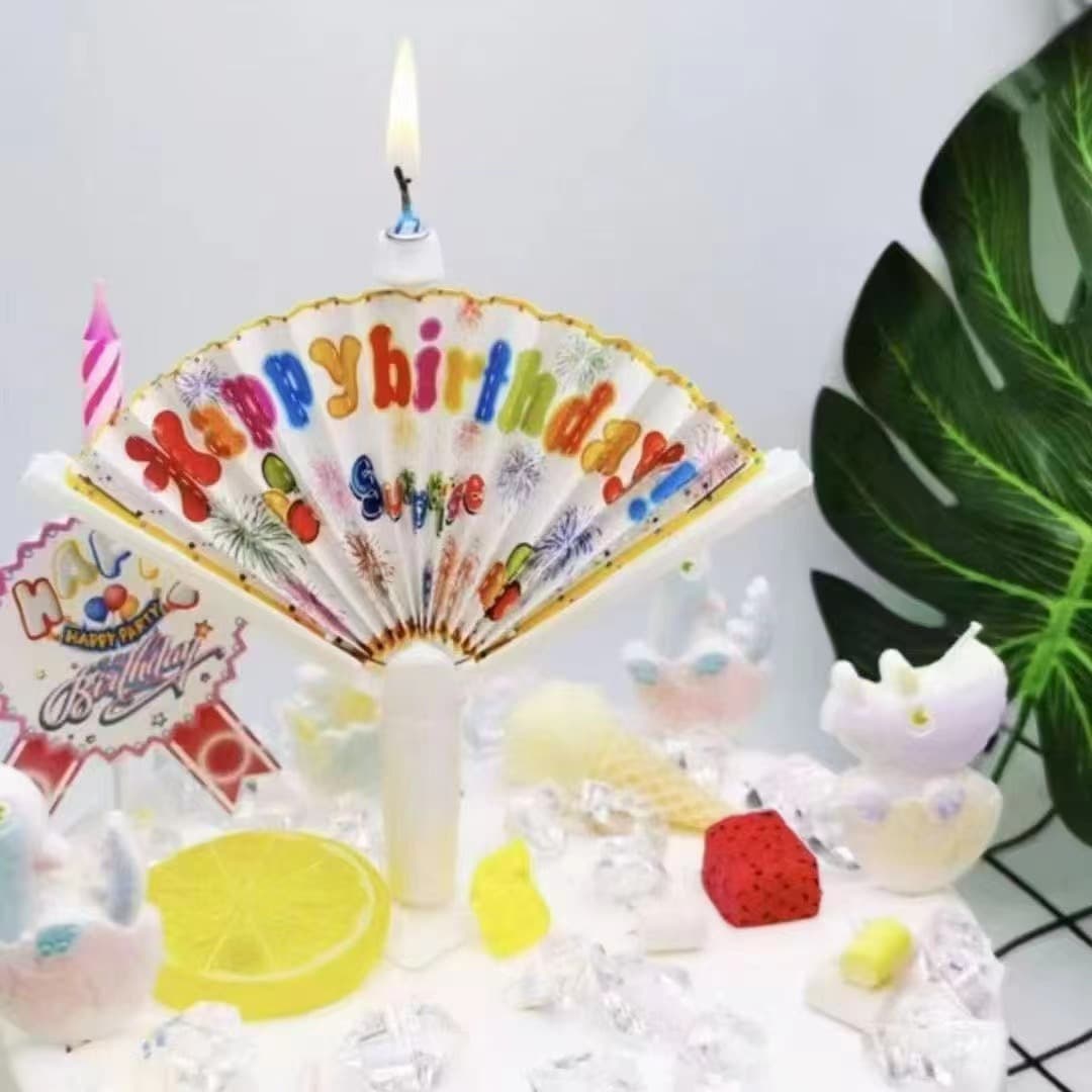 Creative Fan-Shaped Birthday Candle Surprise Banner Funny Birthday Cake Decoration Insert Photo Prop