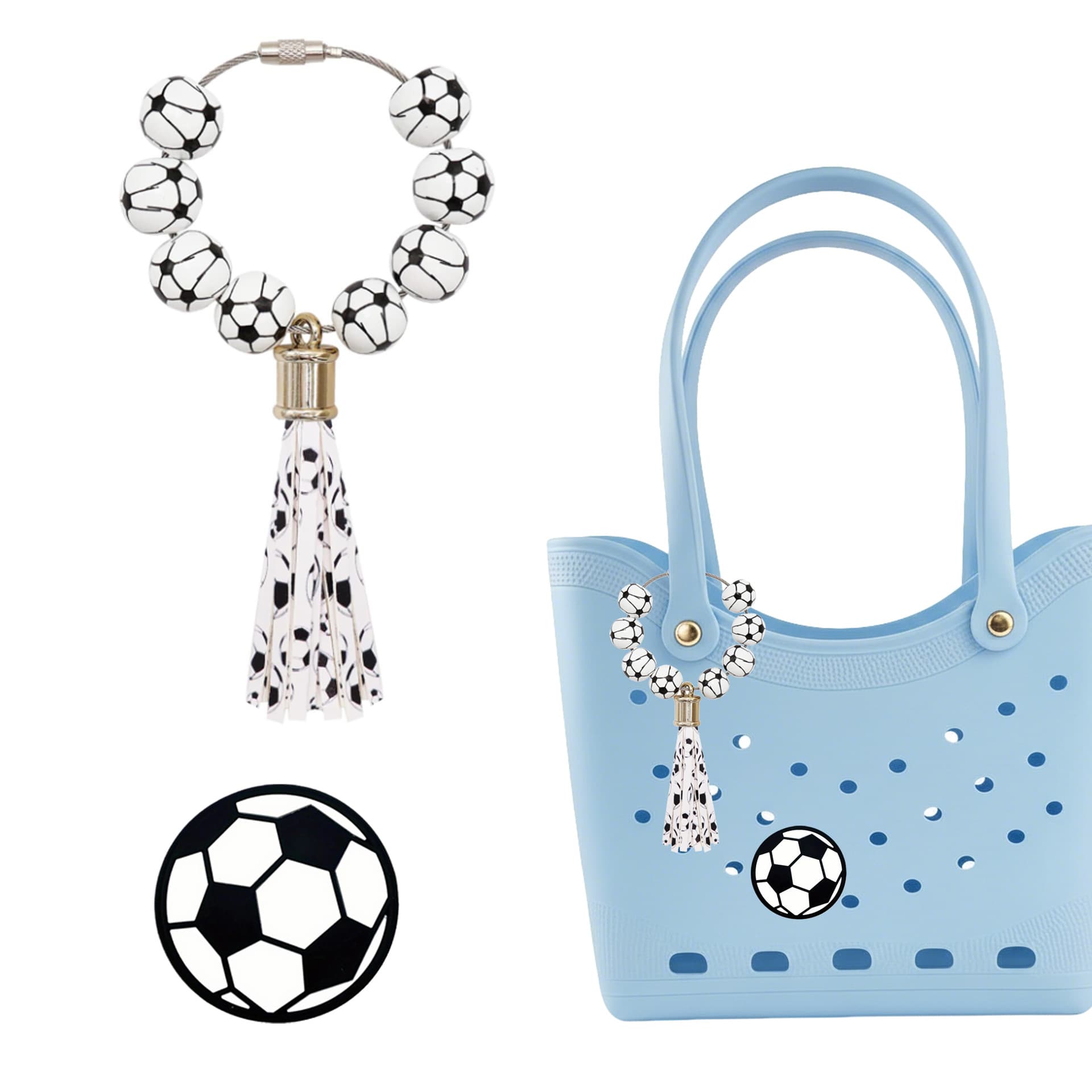 TEMU World Cup Beach Bag Accessories bogg Football Hole Bag Accessories Football Tassel Decorative Chain Football