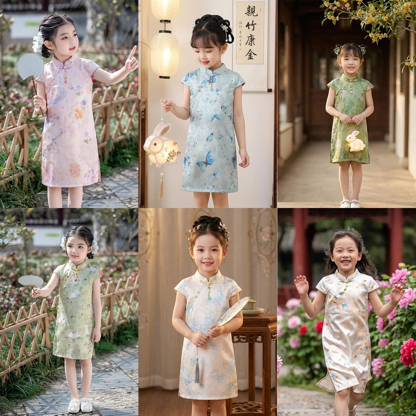 Girls Summer Short Sleeve Cheongsam Dress Children's Dress Baby Dress Chinese Style Fairy National Exam Blessing