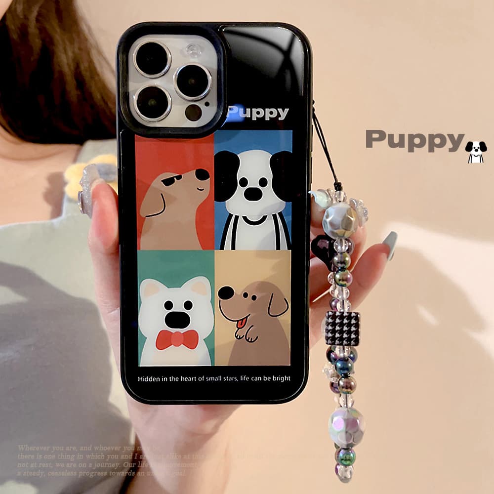 Cool Cartoon Dog Illustration Phone Case for Apple 14ProMax iPhone 16 Glass Shell Trendy Hanging Rope Compatible with Various Models