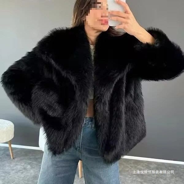 European-American Style Faux Fur Big Lapel Short Jacket, Women's Winter Fluffy Fox Fur-Like Coat