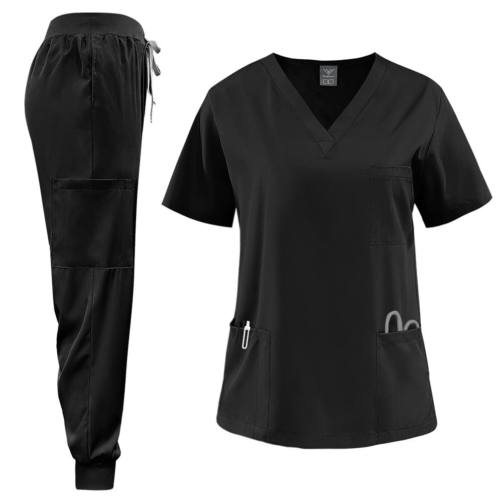 meoexin Nurse Uniform Thin Quick-Dry Solid Matte Set for Dental Clinic Beauty Salon SPA Workwear Scrub Top