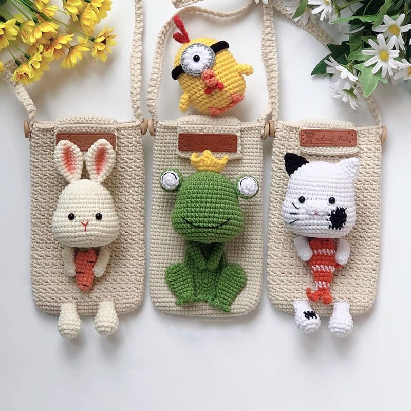 Yarn Knitting Ins Style Animal Phone Bag Handmade Crochet DIY Material Kit Self-Made Cute Cartoon Single Shoulder Crossbody
