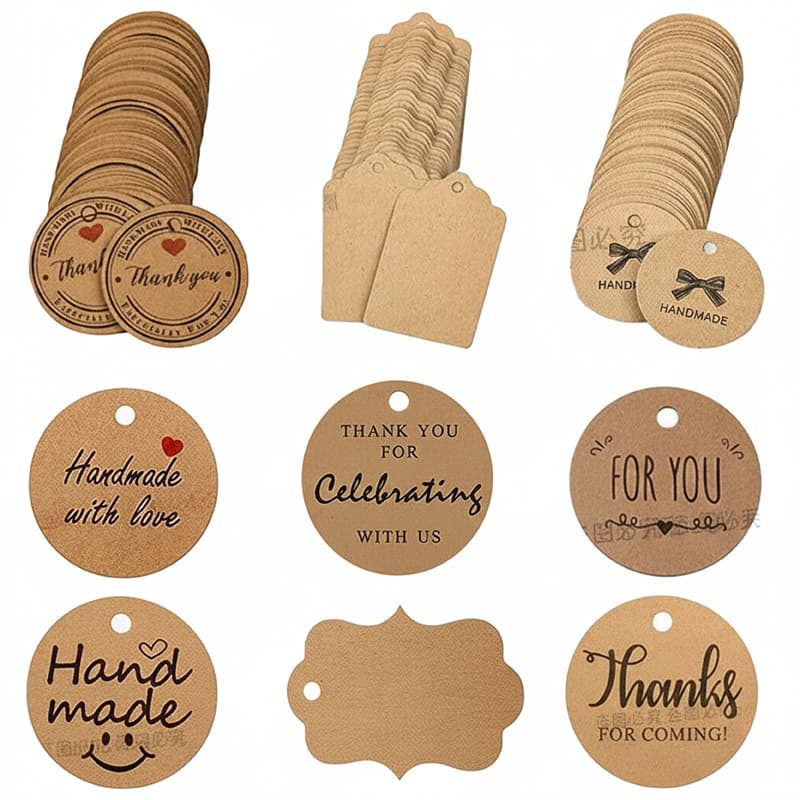100pcs/bag Kraft Paper Hang Tag Labels Round Labels Craft Gift Tags with Hanging Rope Natural Jute Twine