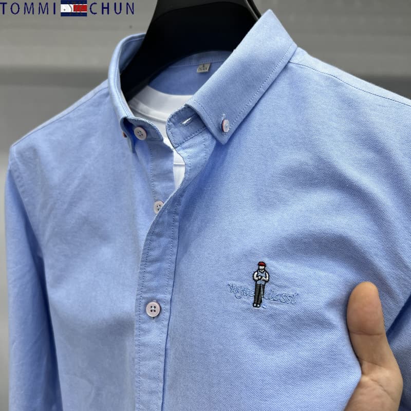 Tommy Long Sleeve Shirt for Men 2025 Spring Autumn New Fashion Business Casual Oxford Fabric Coat