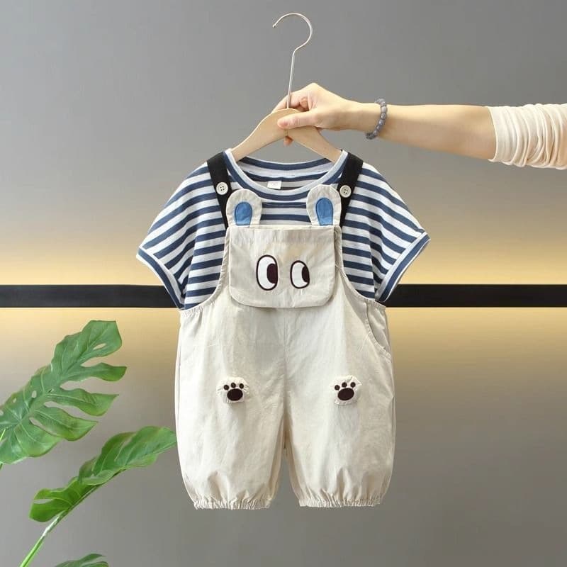 Children's Summer Clothing Set 2026 New Baby Infant Fashionable Children's Clothing Overalls Boys Two-Piece Set Summer Short Sleeves